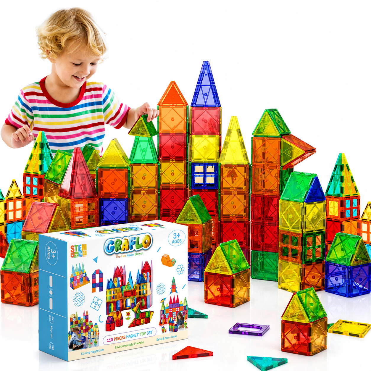 Ultimate Magnetic Tiles Set - 110 PCS STEM Toy for Kids 3+
