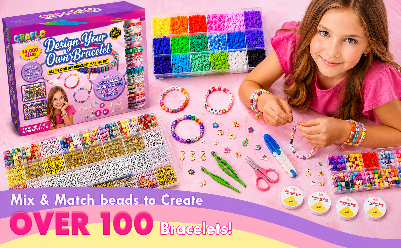 Ultimate Bracelet Making Kit for Girls - 14,000 Colorful Beads, DIY Jewelry Set (Ages 6+) - feature 1