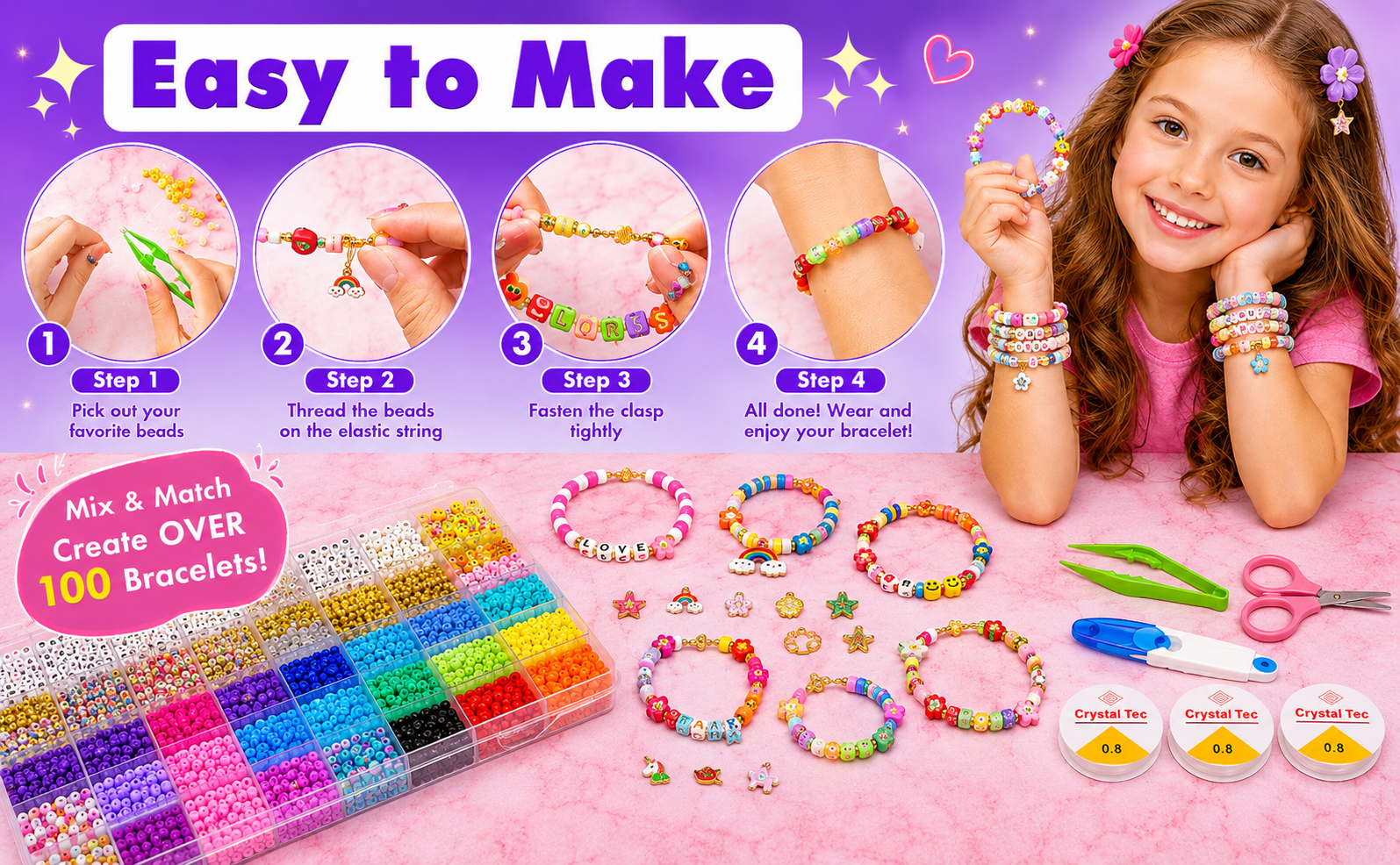 Ultimate Bracelet Making Kit for Girls - 14,000 Colorful Beads, DIY Jewelry Set (Ages 6+) - feature 2