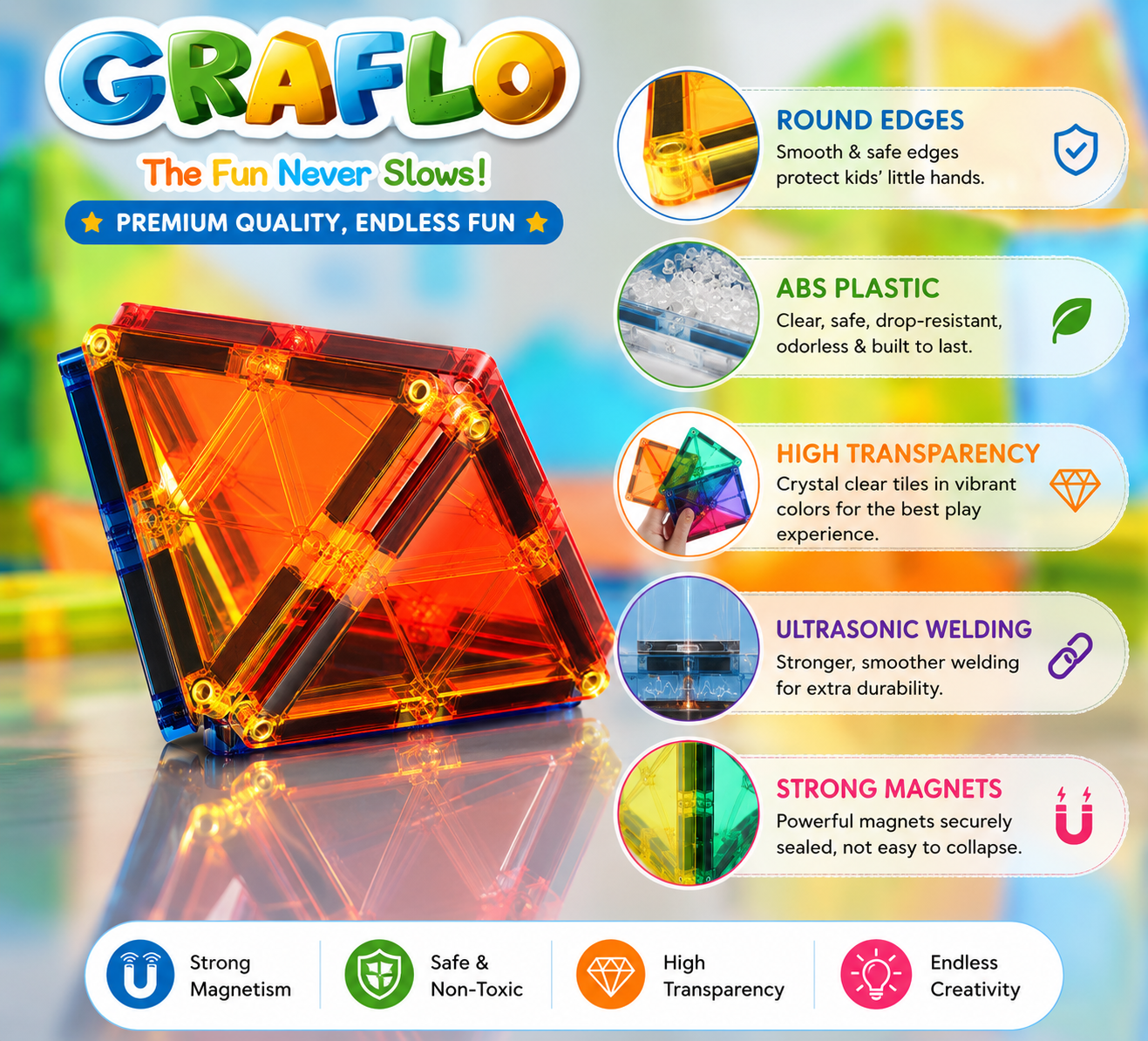 GRAFLO Colorful magnetic building toy set