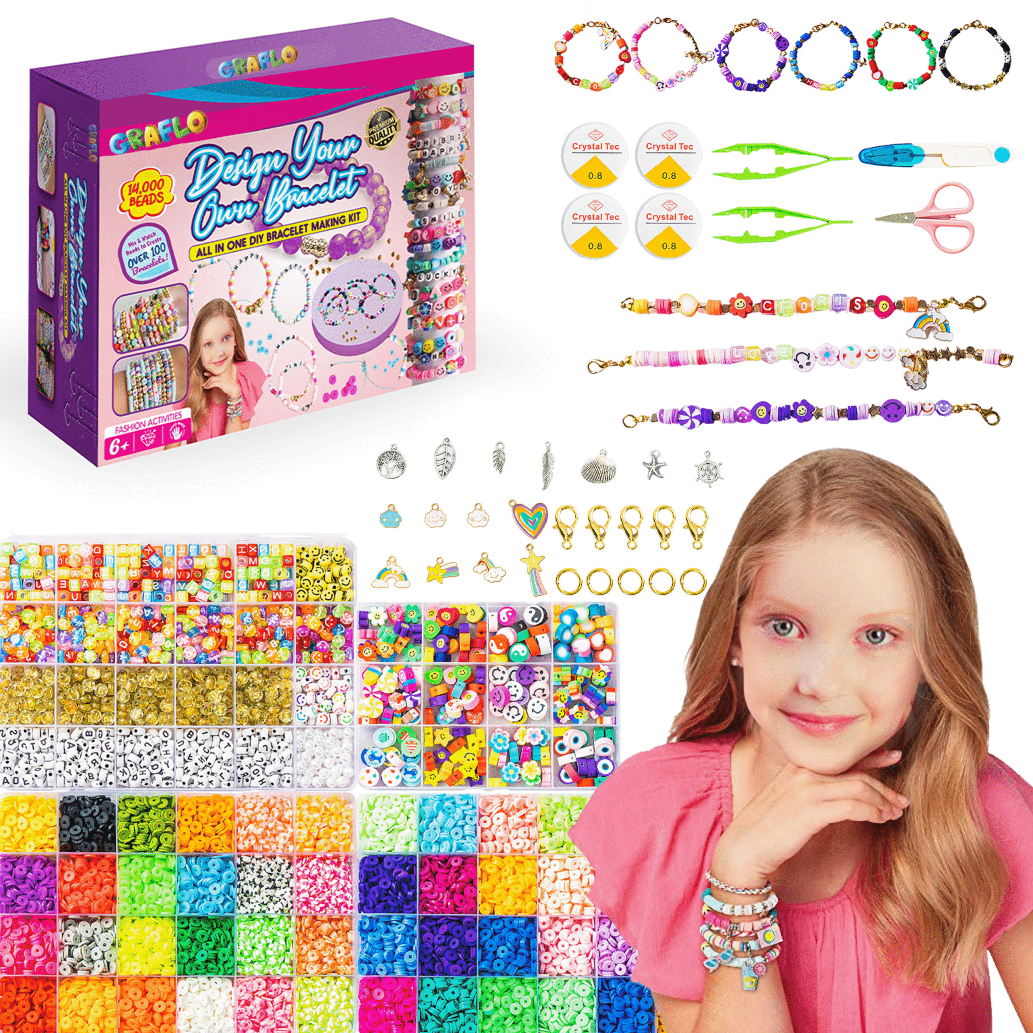 Bracelet Making Kit For Girls 14 000 Colorful Beads DIY Jewelry Set 