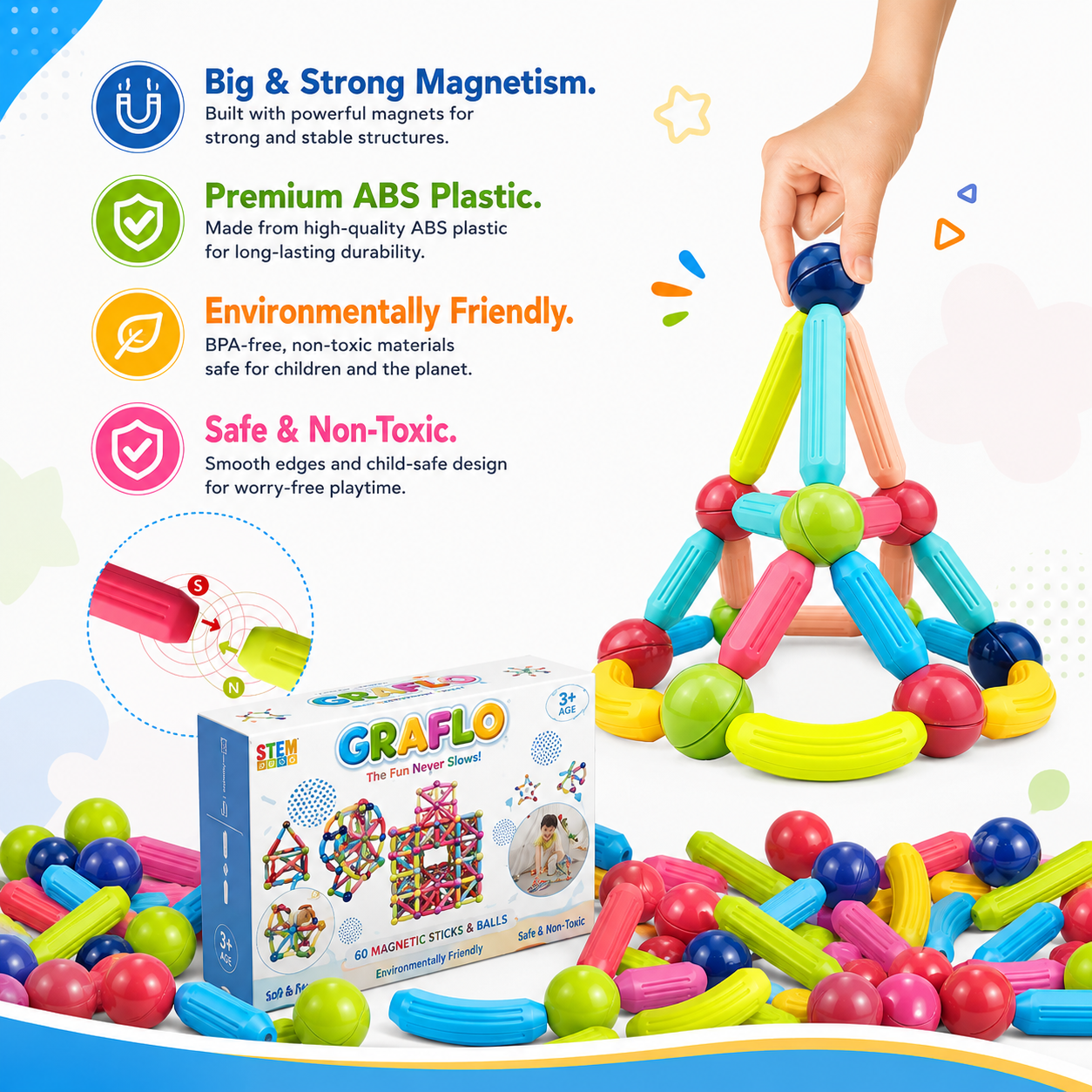 GRAFLO Colorful magnetic building toy set