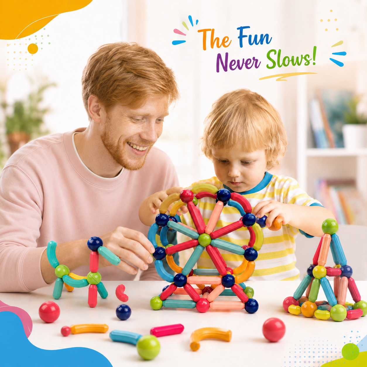Father and child playing with GRAFLO toys