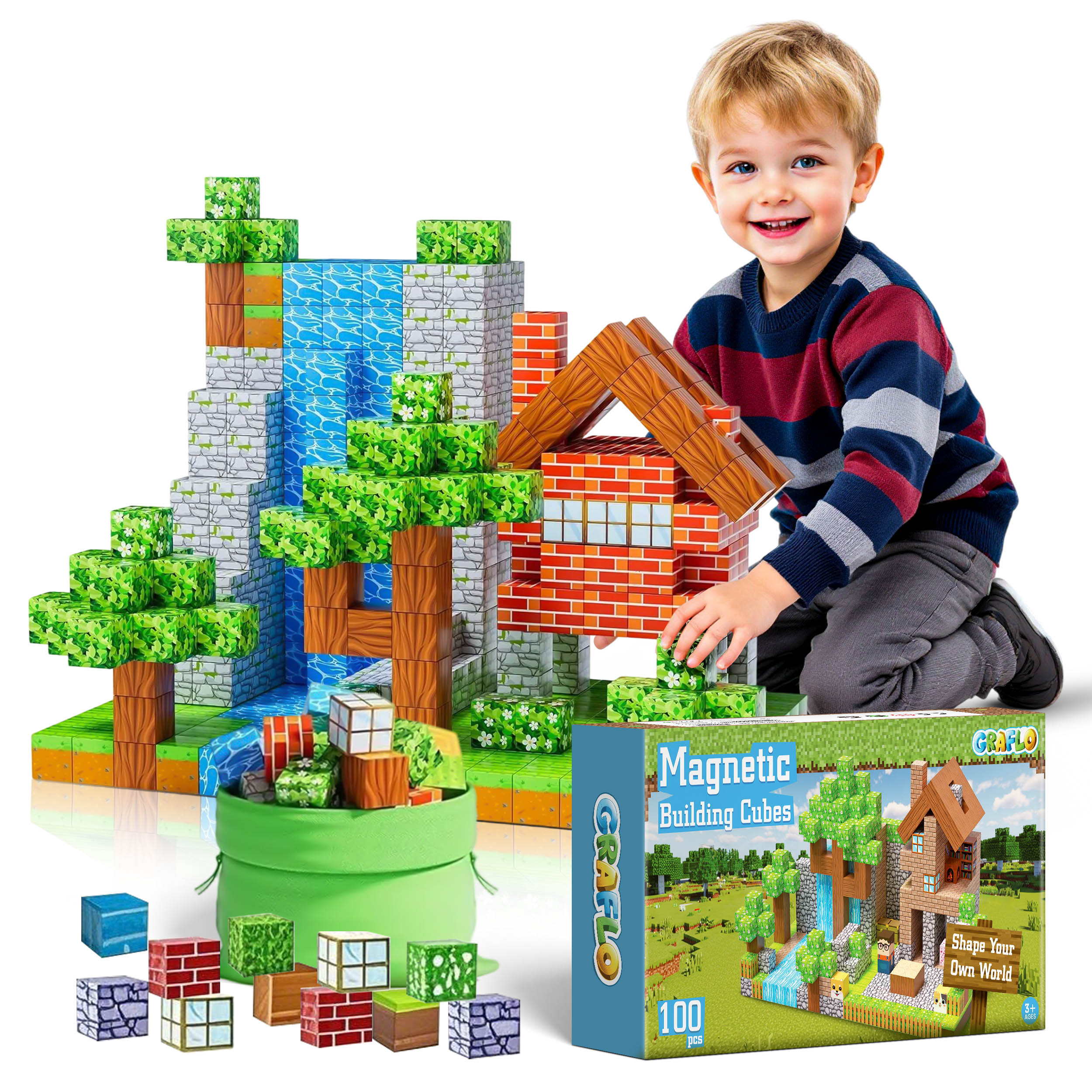 Child playing with GRAFLO magnetic building blocks
