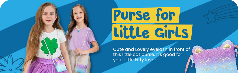 Two girls wearing the GRAFLO mermaid cat crossbody purse for girls aged 3 to 8