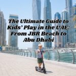 Child riding an electric scooter near JBR Beach Dubai and Dubai Marina, illustrating the best toys for families in the UAE.