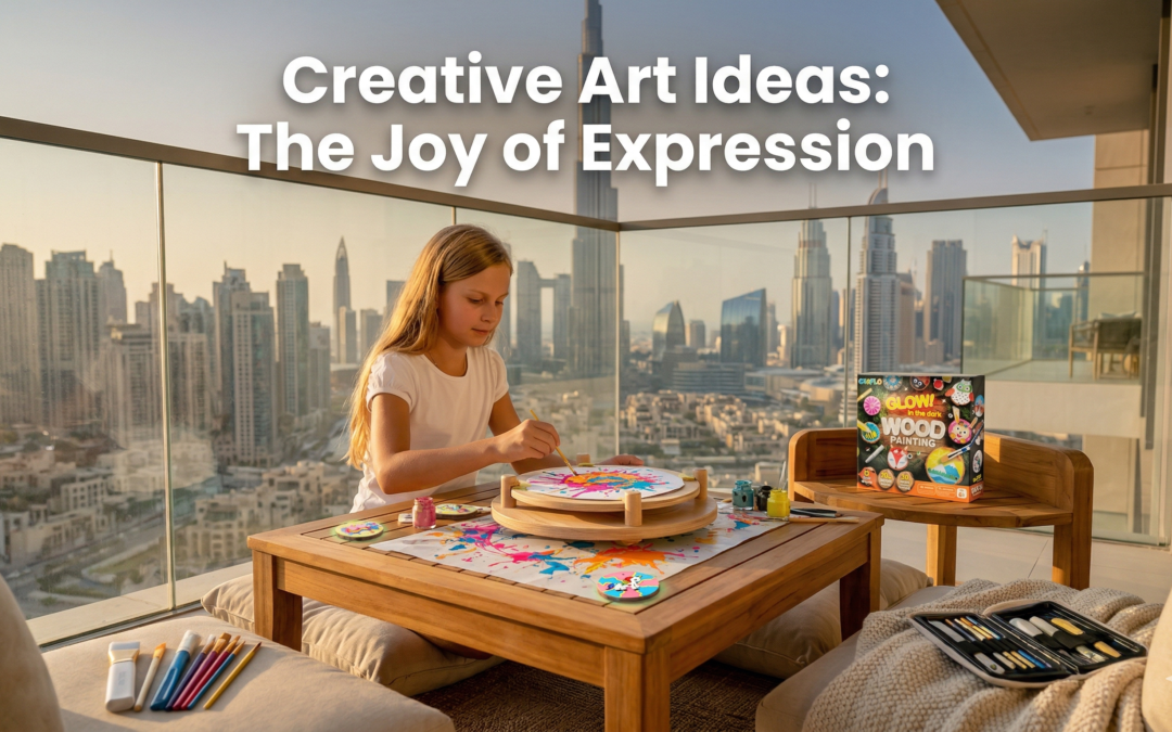 Child using a paint spinner for creative art in a Dubai apartment