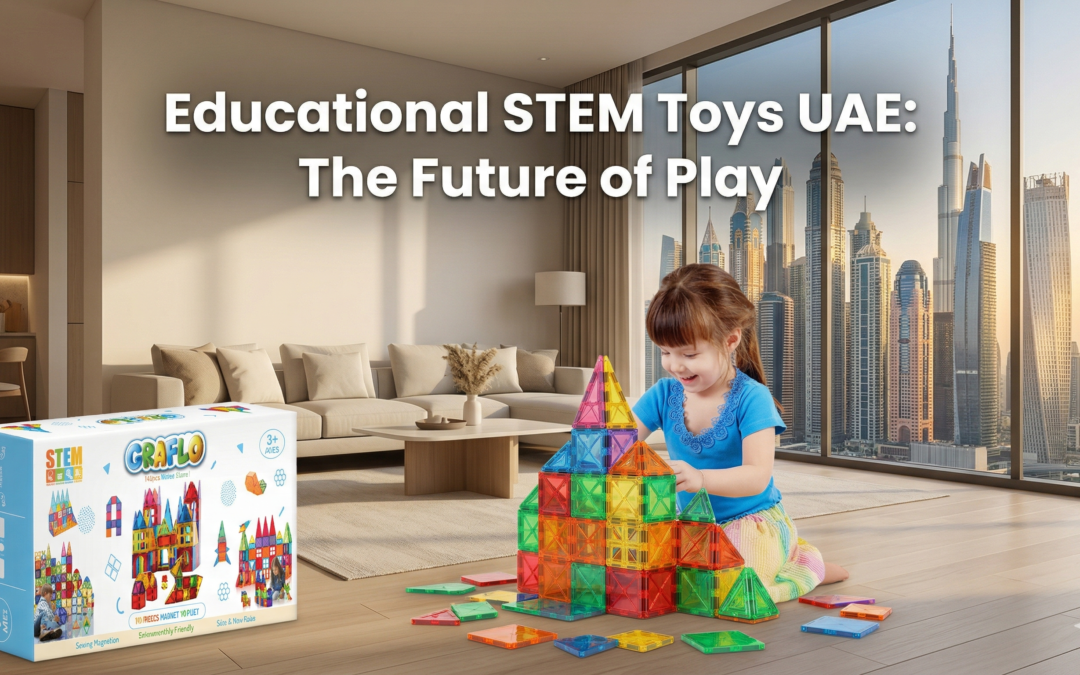 Child playing with 140pcs magnetic building tiles in a UAE home