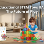 Child playing with 140pcs magnetic building tiles in a UAE home