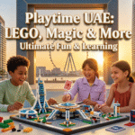Children enjoying playtime UAE with LEGO building sets and magic toys in a Dubai home.