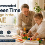 Children playing with educational toys instead of screens in a UAE family home
