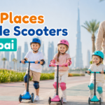 Best places to ride scooters in Dubai with kids riding scooters safely in a family park
