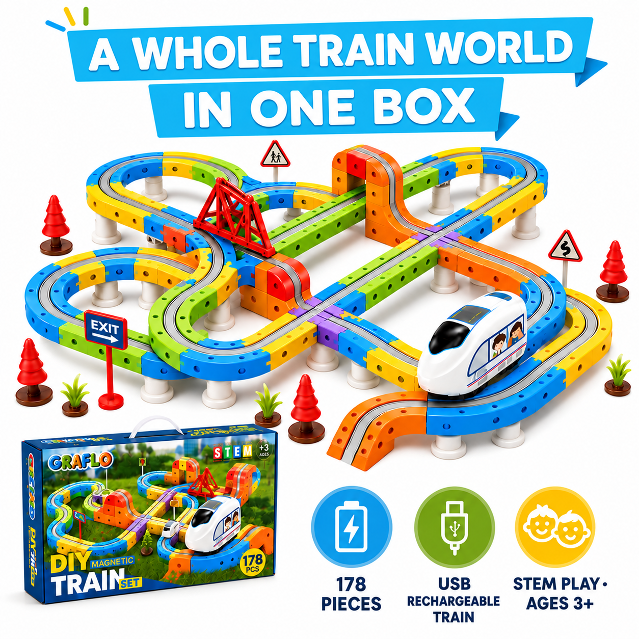 Electric Magnetic Train Railway 178pcs