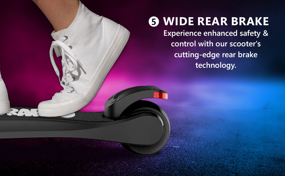 Wide rear brake for enhanced safety and control on the GRAFLO three-wheel scooter