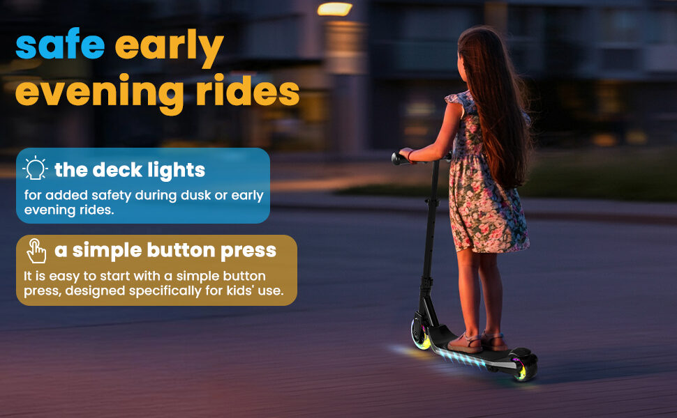 Safe early evening rides with deck lights and a simple button press to start
