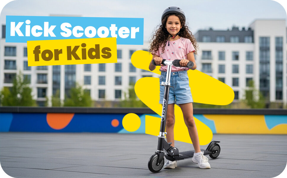 Kick scooter for kids: a girl riding the GRAFLO two-wheel scooter in a skate park