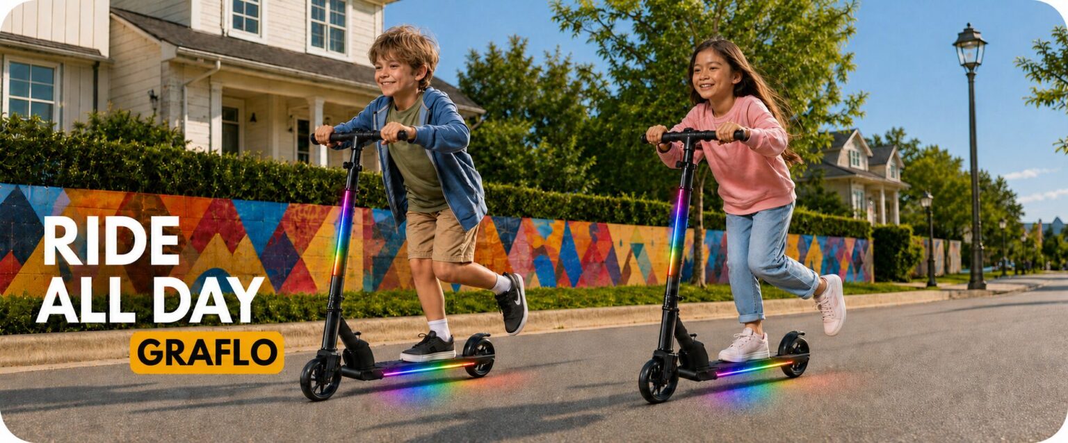 GRAFLO kick scooter compared with other brands on max weight, portability, RGB lights and adjustability