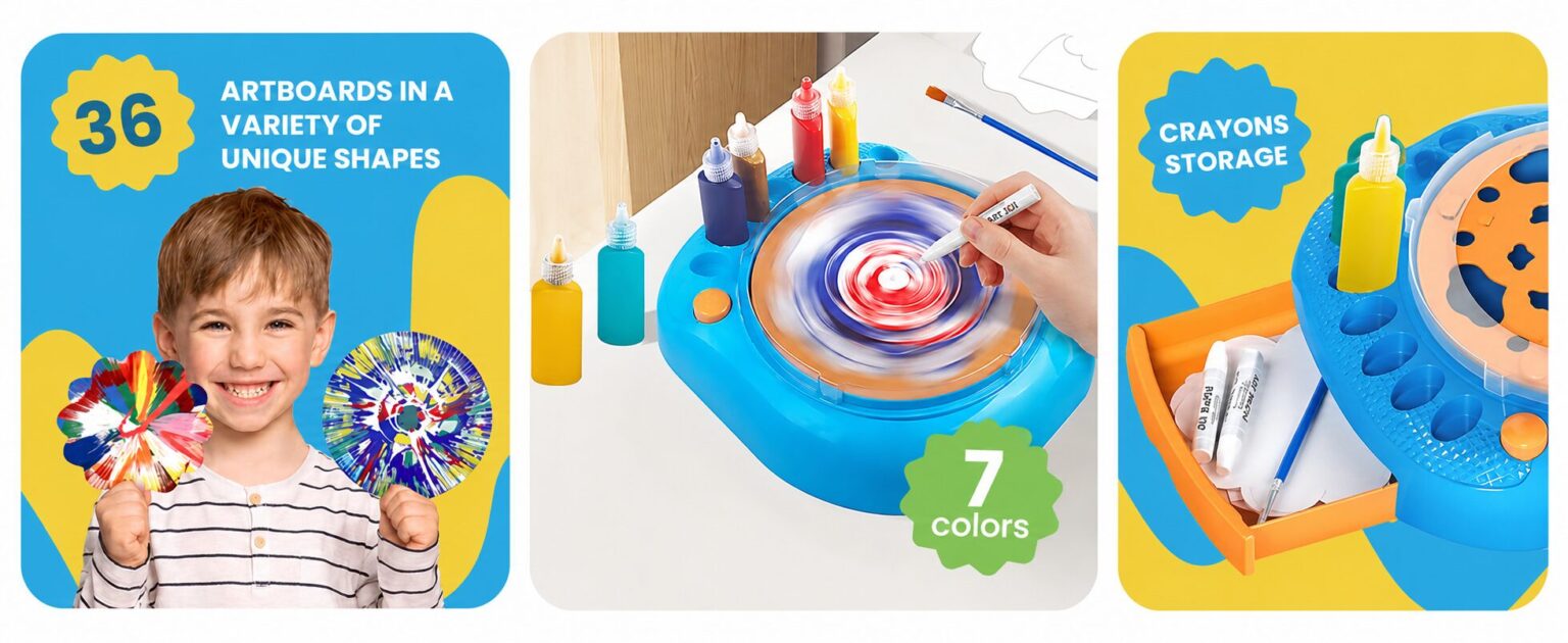 Children creating spin art with the GRAFLO Paint Spin machine