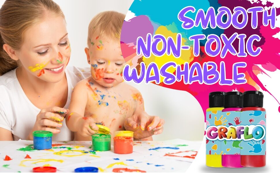 Smooth, non-toxic and washable: a mother and toddler finger painting together