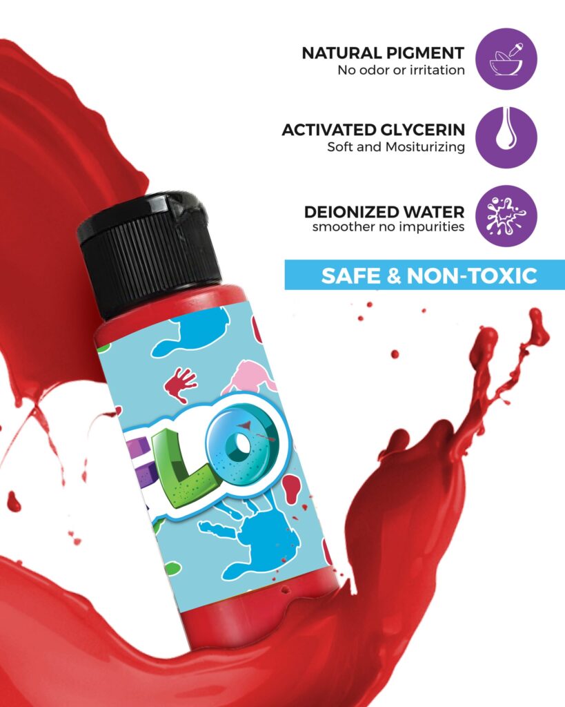 A mother and toddler finger painting together, with smooth non-toxic washable paint